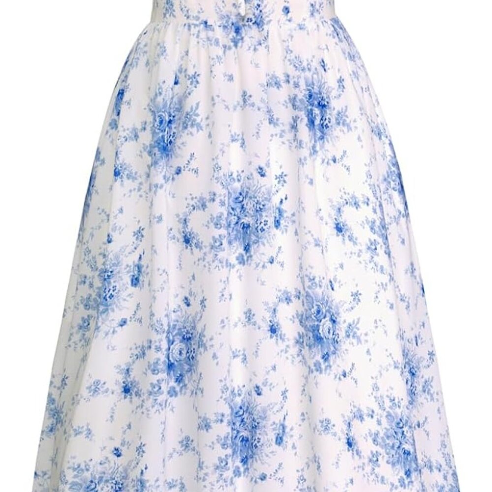 Women’s Floral Summer Dress Midi A-Line Bustier With Pockets And Adjustable Stra